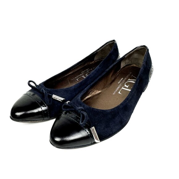 AGL Attilio Giusti Leombruni Dara Cap Toe Ballet Flats Navy Suede Patent 6.5 - Picture 9 of 9